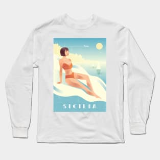 Sicily, Italy - Boho Retro travel poster Long Sleeve T-Shirt